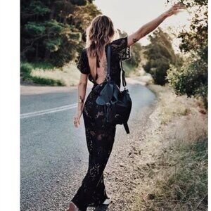 Spell and The Gypsy Fleetwood Black Lace Flare Bohemian Jumpsuit Size XS